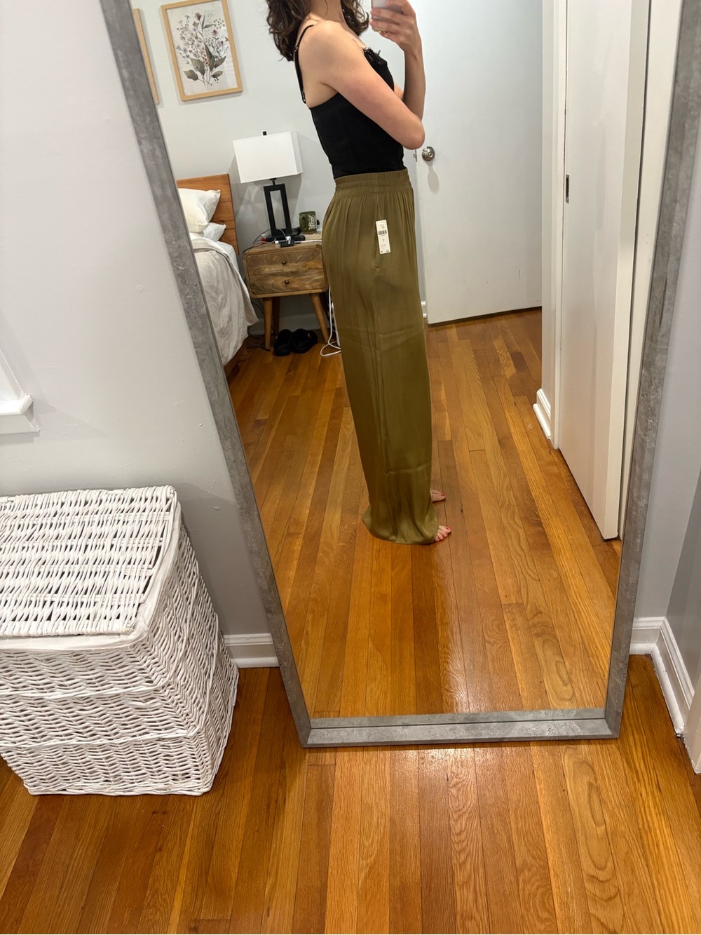 NWT Maeve Wide-Leg Satin Pants in Olive - Picture 3 of 7